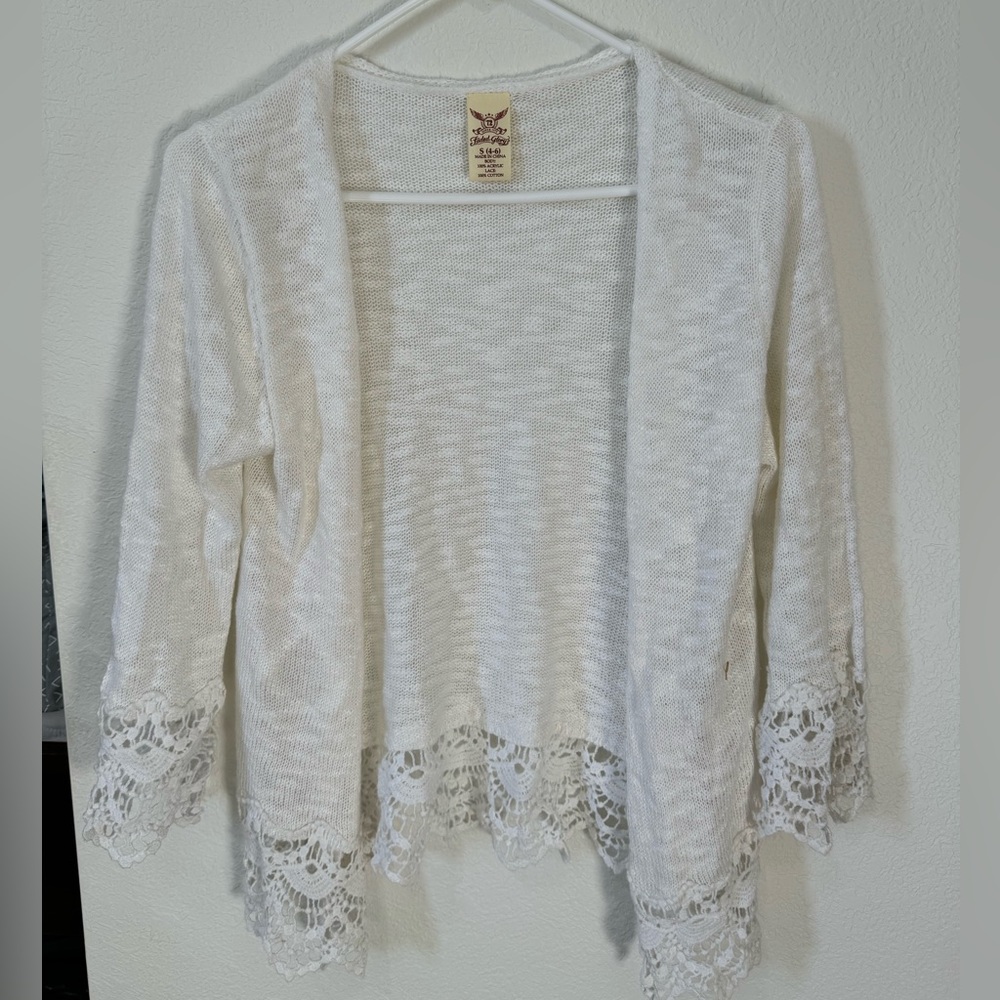 White Heathered Cardigan with Lace Edges